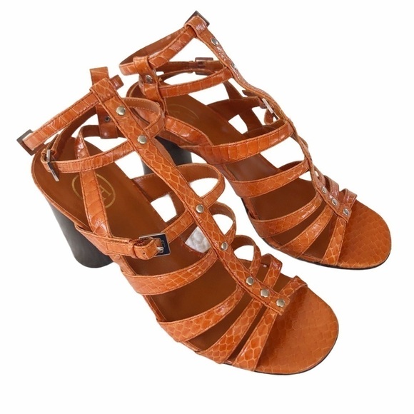 ASH Orange Snake Print Caged Strappy Sandals NWOB - Picture 1 of 13